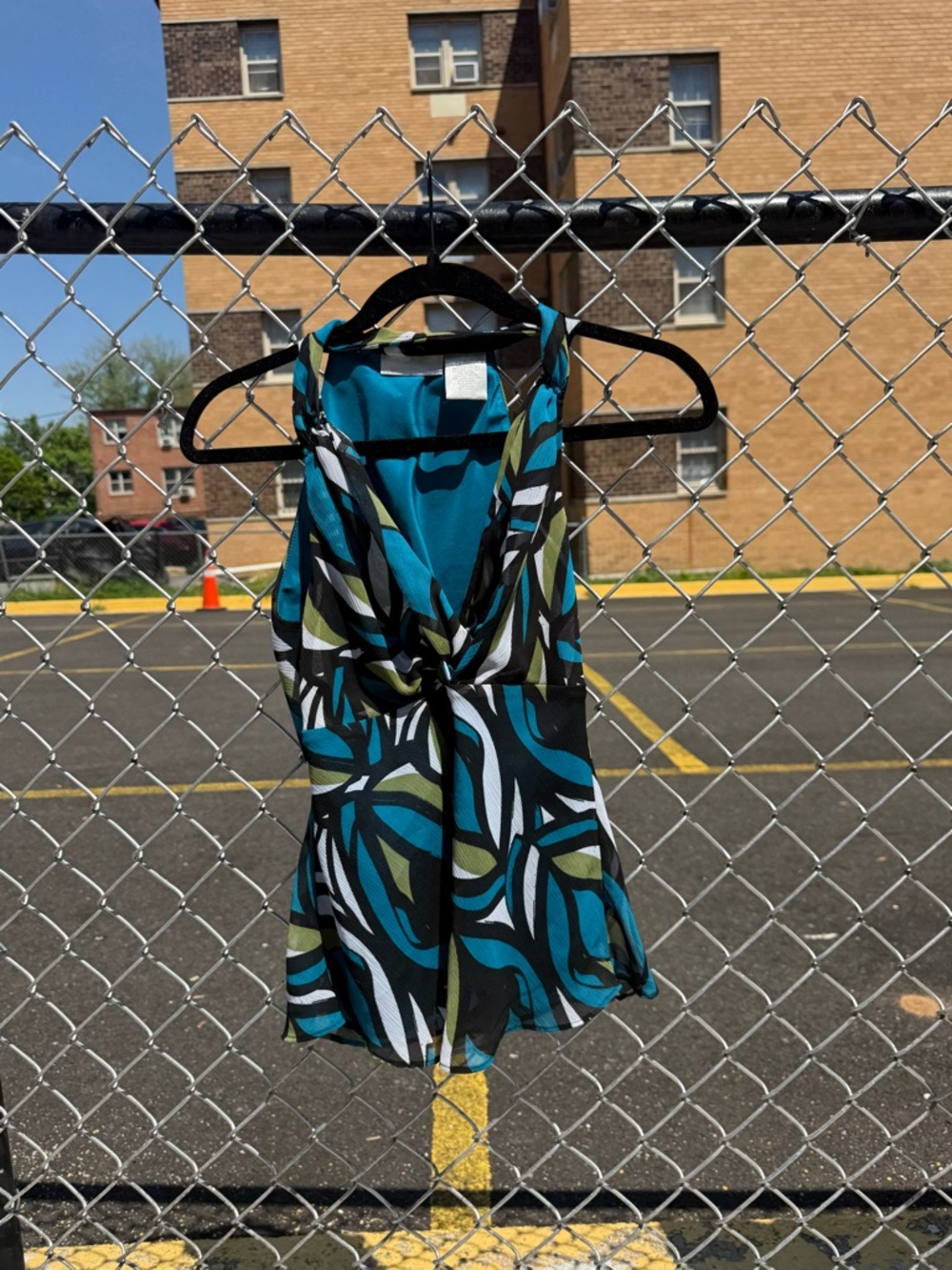 Worthington Teal, Black & White Printed Twist-Front Camisole